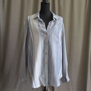Maeve by Anthropologie Blue White Stripe Button Up Blouse Women's Sz Large